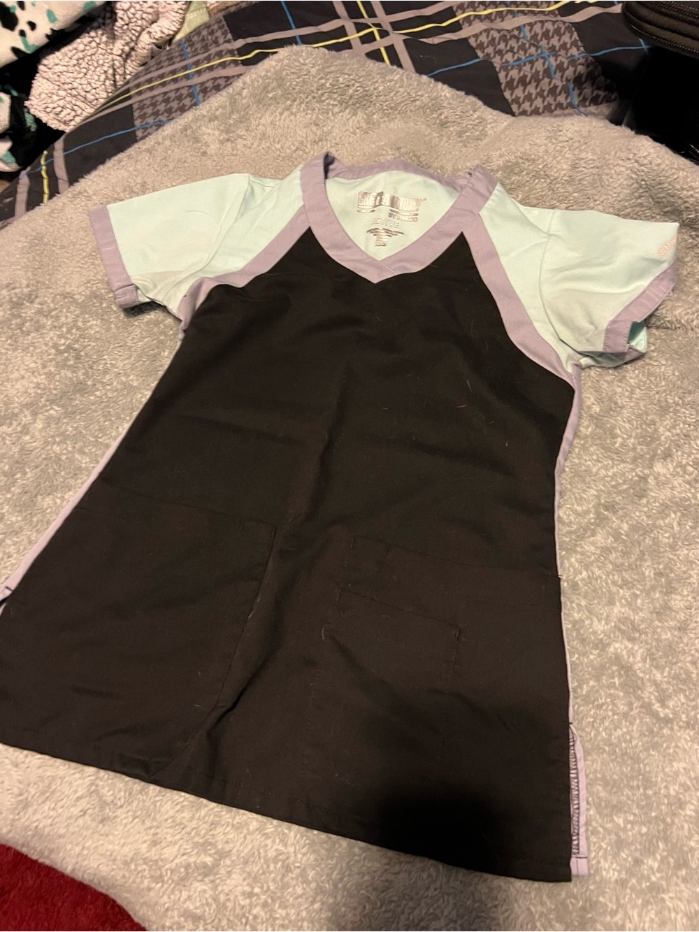 Grey's Anatomy Black Scrub Top with Mint and Lavender Trim